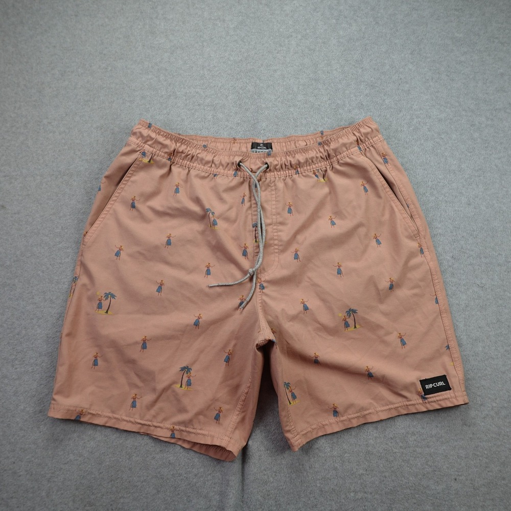 Rip Curl Boardshorts Mens Medium Pink Laydays Hula Girl Print Swim Trunks